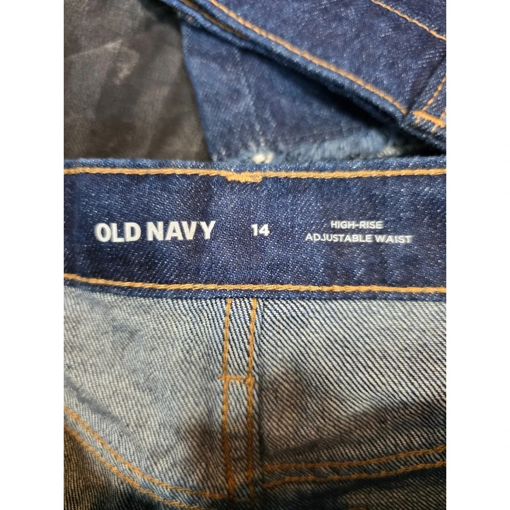 Old Navy Girls High Rise Dark Wash Denim Shorts Raw Hem Adjustable Waist 14 NWT